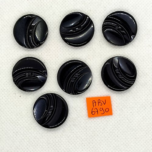7 boutons en résine noir - 22mm - abv6790