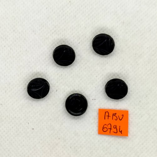 5 boutons en verre noir - 12mm - abv6794