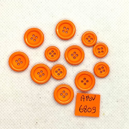 12 boutons en résine orange - 14mm et 11mm - abv6809