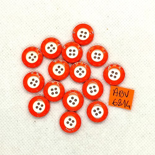 15 boutons en résine orange et blanc - 14mm - abv6814