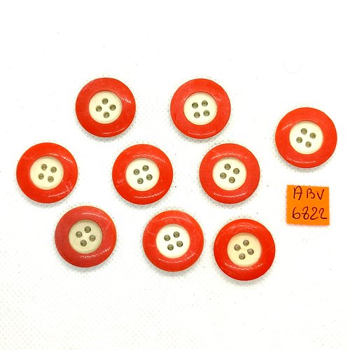 9 boutons en résine orange et blanc cassé - 22mm - abv6822