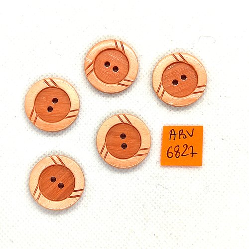 5 boutons en résine rose et orange - 22mm - abv6827