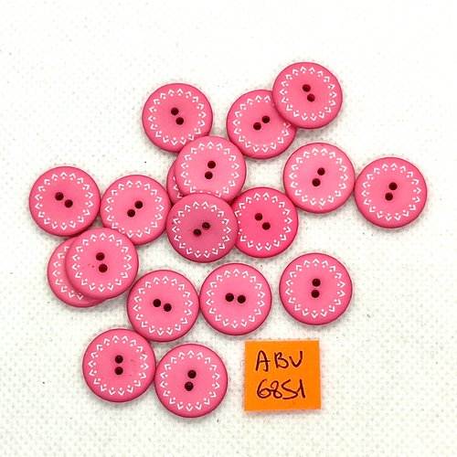 18 boutons en résine rose bonbon et blanc - 15mm - abv6851