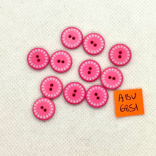 11 boutons en résine rose bonbon et blanc - 12mm - abv6851