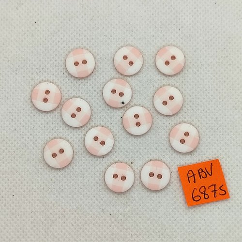 13 boutons en résine rose et blanc - 11mm - abv6875
