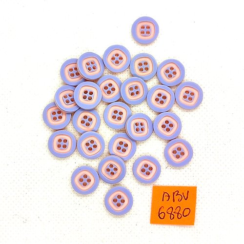 25 boutons en résine rose et bleu - 11mm - abv6880