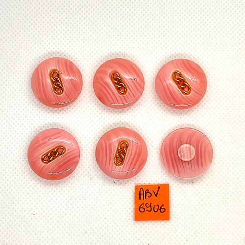 6 boutons en résine rose et doré - 22mm - abv6906