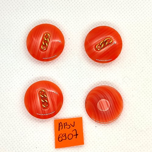 4 boutons en résine rose/orangé et doré - 22mm - abv6907