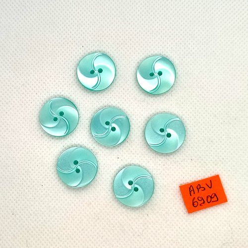 7 boutons en résine bleu/vert clair - 17mm - abv6909