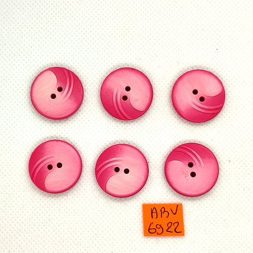 6 boutons en résine rose/fuchsia - 22mm - abv6922