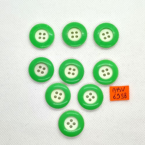 9 boutons en résine vert et blanc - 22mm - abv6938