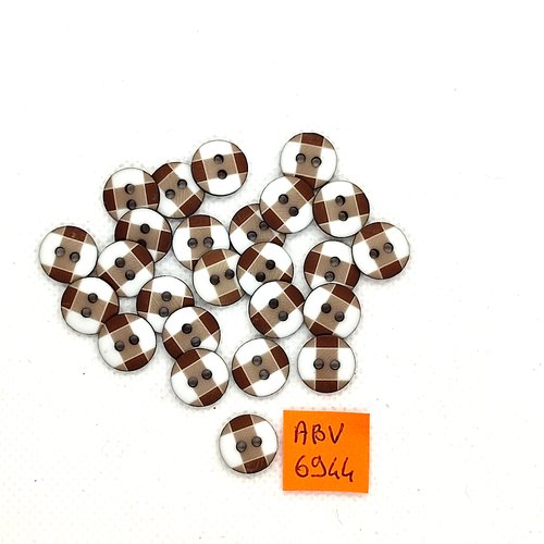 25 boutons en résine marron et blanc - 10mm - abv6944