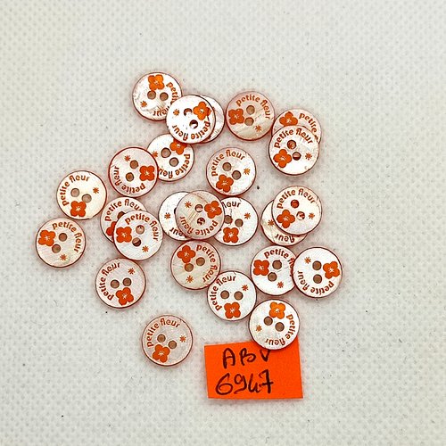 25 boutons en nacre blanc et orange - petite fleur - 10mm - abv6947