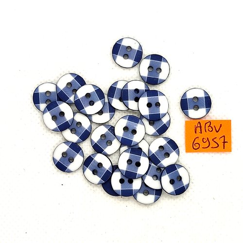 25 boutons en résine bleu et blanc - 11mm - abv6957