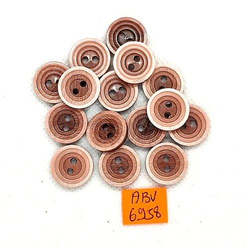 15 boutons en résine vieux rose et marron dessous - 15mm - abv6958