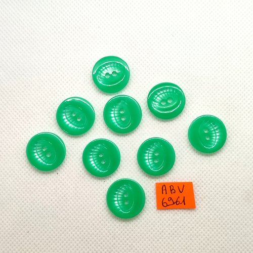 9 boutons en résine vert et blanc - 18mm - abv6961