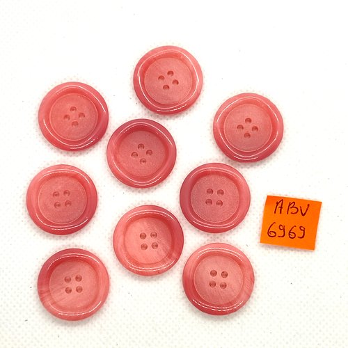 9 boutons en résine rose - 22mm - abv6969
