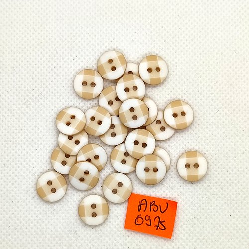 25 boutons en résine beige et blanc - 11mm - abv6975