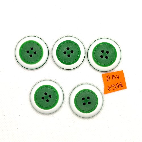 5 boutons en résine blanc et vert - 27mm - abv6978