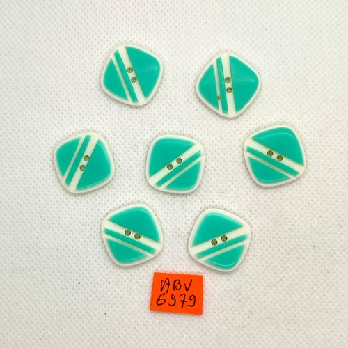 7 boutons en résine blanc et vert - 19x19mm - abv6979