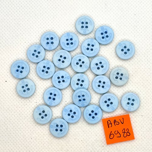 24 boutons en résine bleu clair - une ancre - 12mm - abv6983