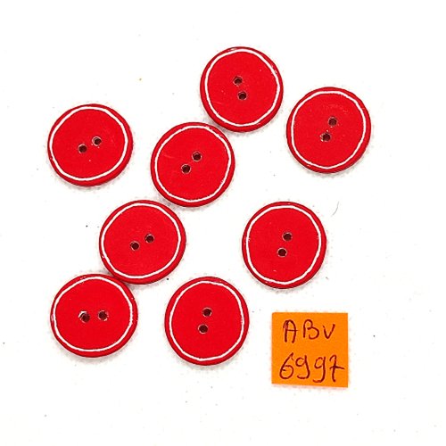 7 boutons en résine rouge et blanc - 18mm - abv6997