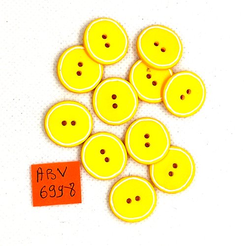 11 boutons en résine jaune et blanc - 18mm - abv6998