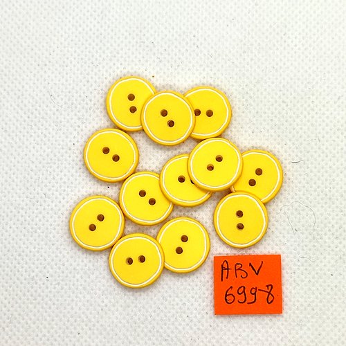 12 boutons en résine jaune et blanc - 15mm - abv6998