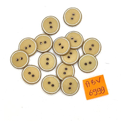 15 boutons en résine marron et blanc - 15mm - abv6999