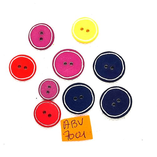 9 boutons en résine multicolore et blanc - taille diverse - abv7001