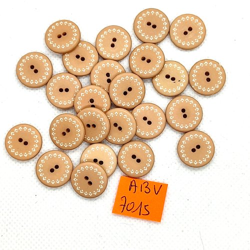 24 boutons en résine beige et blanc - 15mm - abv7015