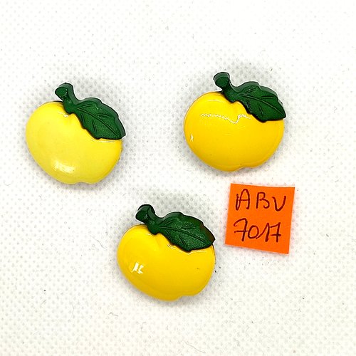 3 boutons fantaisie en résine jaune et vert - pomme - 23x24mm - abv7017