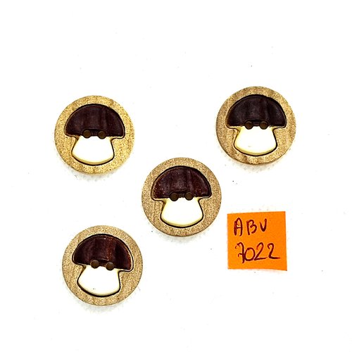 4 boutons fantaisie en résine marron - champignon - 20mm - abv7022