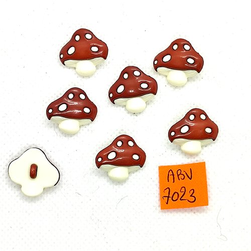 7 boutons fantaisie en résine marron et blanc - champignon - 17x18mm - abv7023