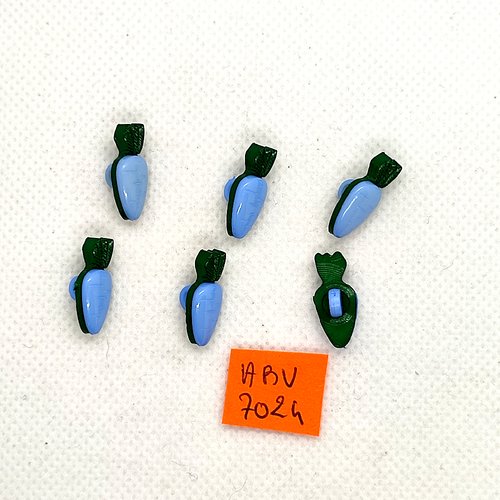 6 boutons fantaisie en résine bleu et vert - carotte - 7x17mm - abv7024