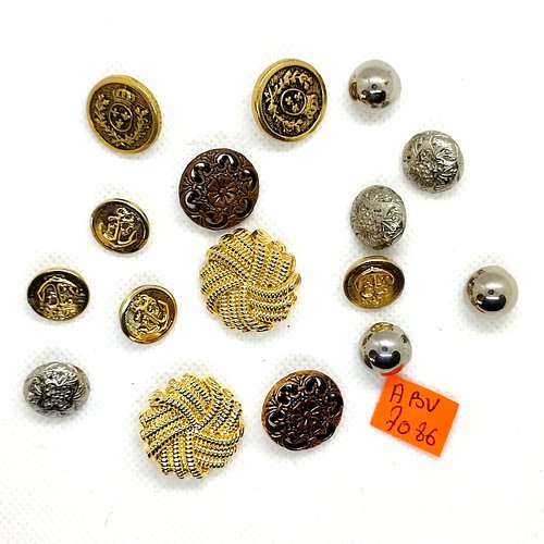 16 boutons en résine doré argenté et bronze - entre 11mm et 24mm - abv7086