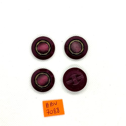 4 boutons en résine violet et doré - 21mm - abv7088