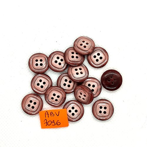 15 boutons en résine rose et marron dessous - 14mm - abv7096