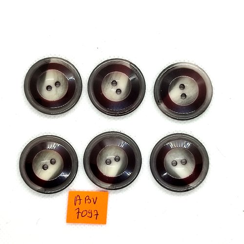 6 boutons en résine marron et gris - 27mm - abv7097
