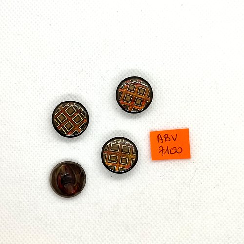 4 boutons en résine orange et doré - 17mm - abv7100