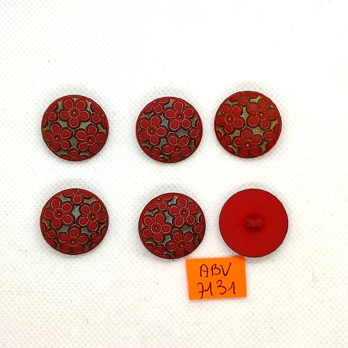 6 boutons en résine bordeaux avec fleur - 22mm - abv7131