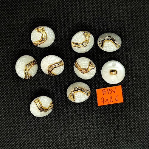 8 boutons en résine ivoire et doré - 18mm - abv7126
