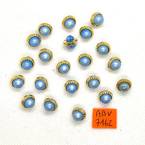 21 boutons en résine bleu et doré - 10mm - abv7162