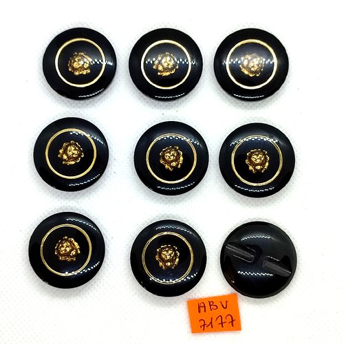 9 boutons en résine doré et noir - 27mm - abv7177