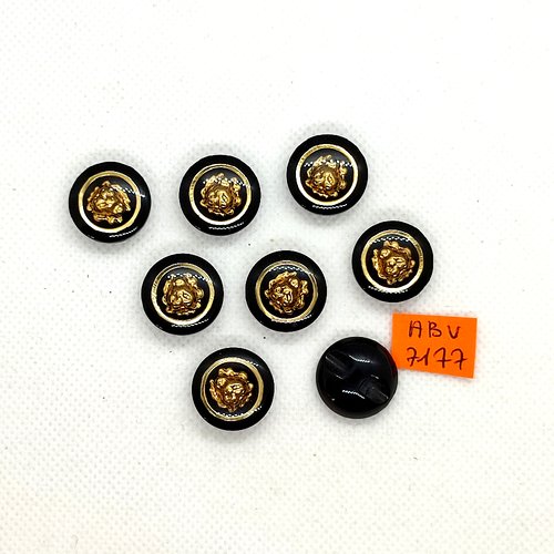 8 boutons en résine doré et noir - 17mm - abv7177