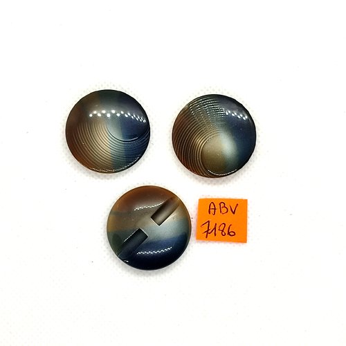 3 boutons en résine bleu marron - 28mm - abv7186