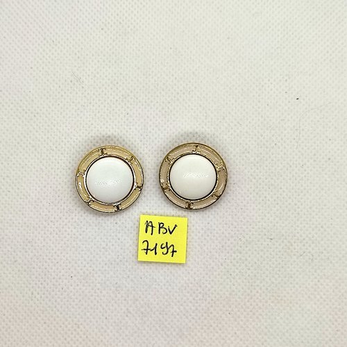 2 boutons en métal doré et blanc - 23mm - abv7197