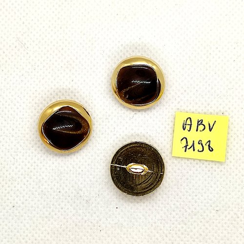 3 boutons en résine doré et marron - 18x18mm - abv7198