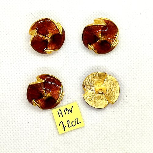 4 boutons en résine doré et marron - 22mm - abv7202