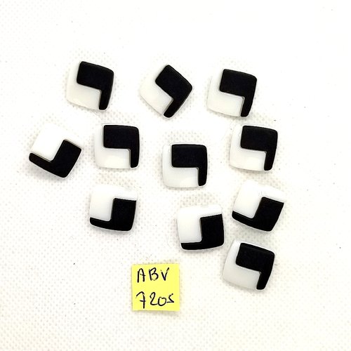 11 boutons en résine blanc et noir- 15x15mm - abv7205